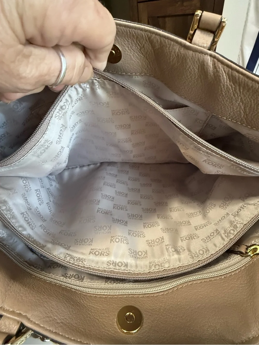 Michael Kors Tan Pebbled Leather Chain-Accent Tote